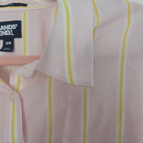 Lands' End Pink Pinestripe Button Down Blouse Plus Size No Iron Cotton 18W - Picture 3 of 11